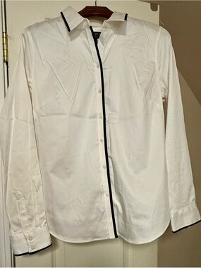 Banana Republic White Blouse with Black Trim